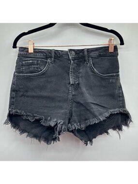 Forever 21 Black Button Fly Sandpaper Distressed Raw Fringe Hem Shorts Size 29